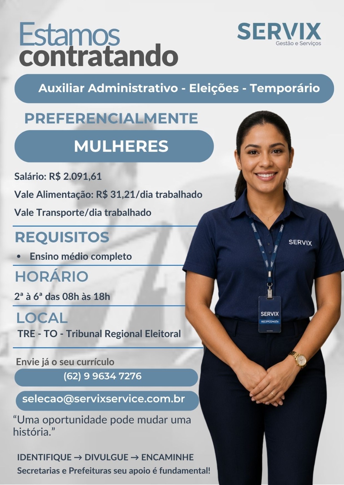 Estamos contratando — Auxiliar Administrativo Eleições, temporário, TRE-TO